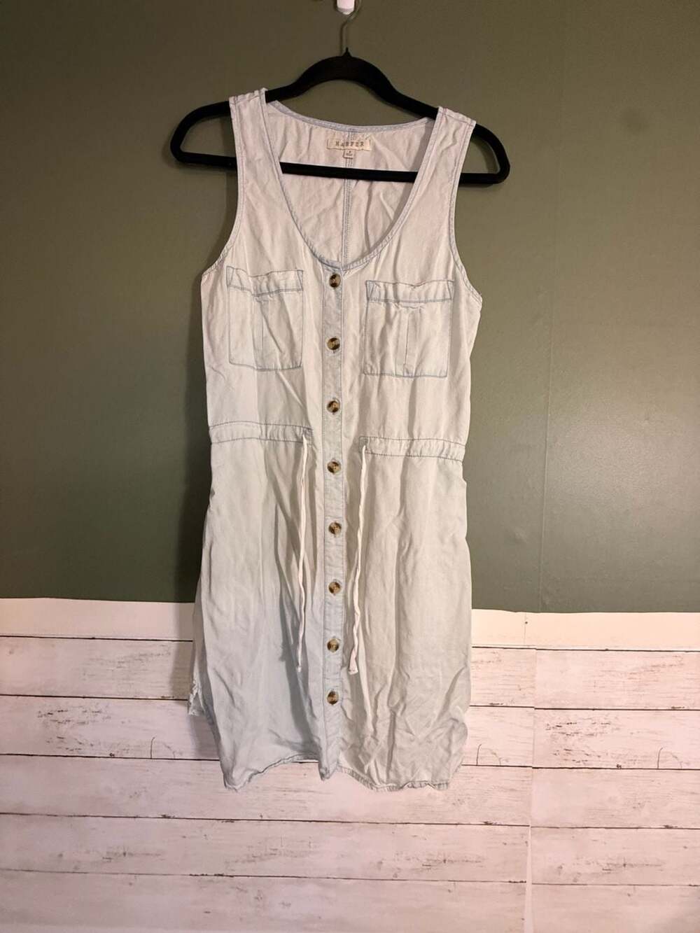 Harper Women Light Wash Lyocell Button Front Drawstring Mini Dress FRTK1080TC S